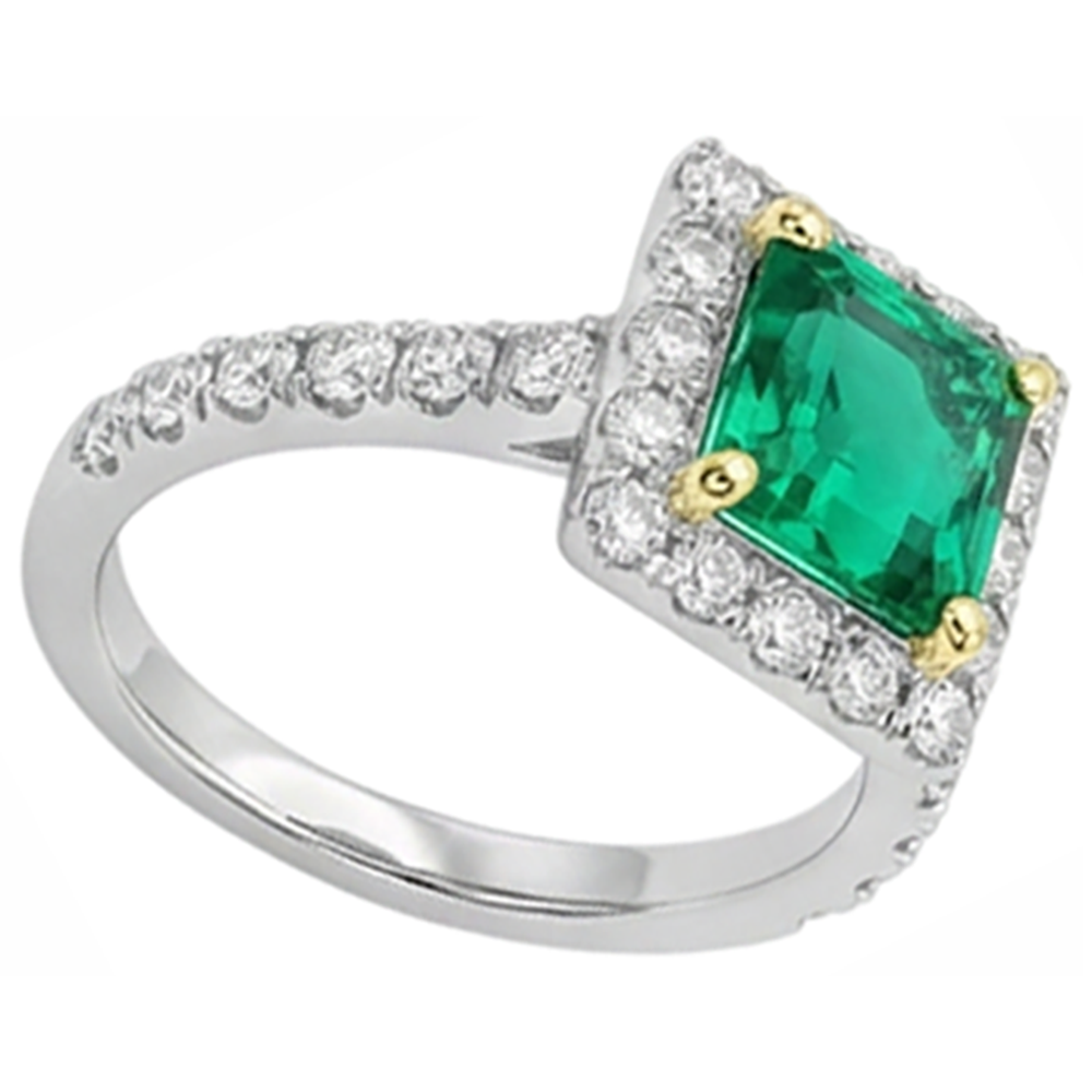 Precious Stone Ring 14K Two Tone Gold with Colombian Emerald – angle view