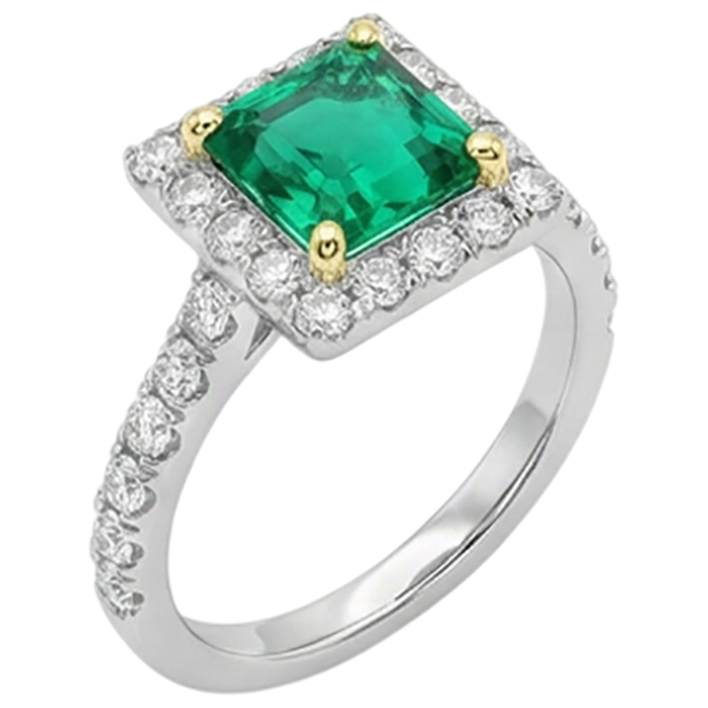 Precious Stone Ring 14K Two Tone Gold with Colombian Emerald – side view