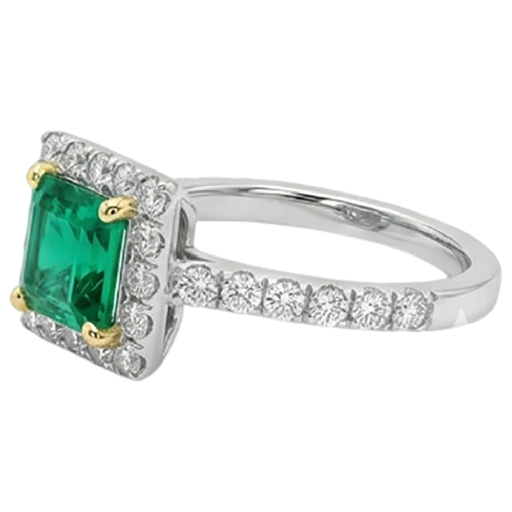 Precious Stone Ring 14K Two Tone Gold with Colombian Emerald – top view