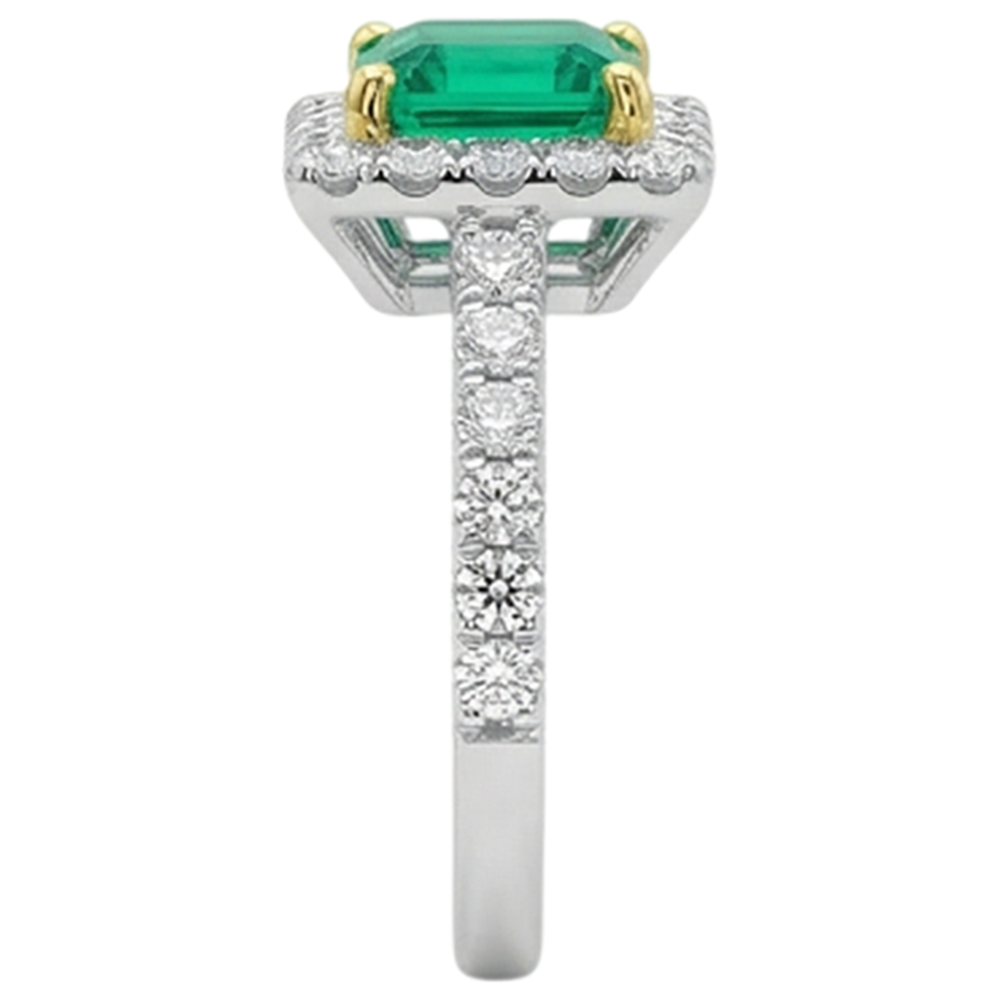 Colombian Emerald Precious Stone Ring 2.50-ct 14K Two Tone Gold – back view