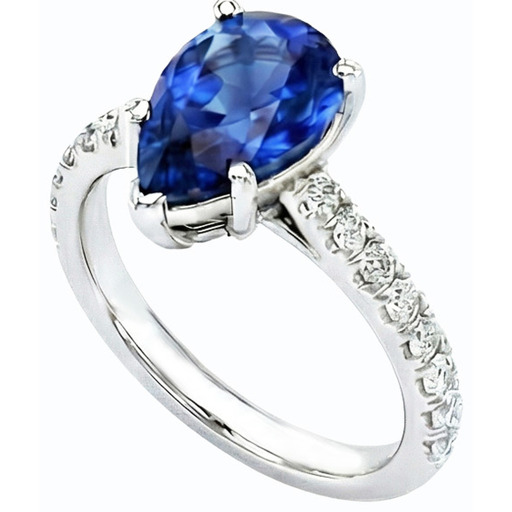Gemstone Engagement Ring Pear Ceylon Sapphire Pave Set 3.50 Carats