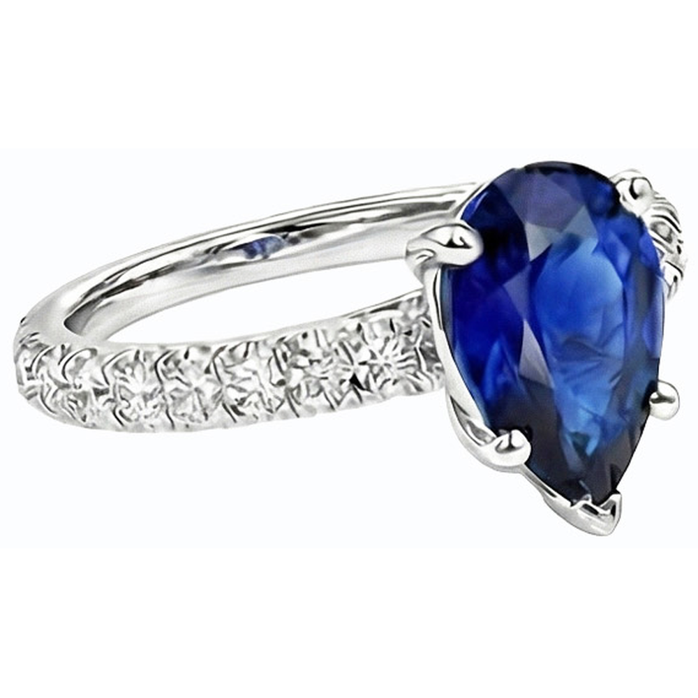 Gemstone Engagement Ring Pear Ceylon Sapphire Pave Set 3.50 Carats