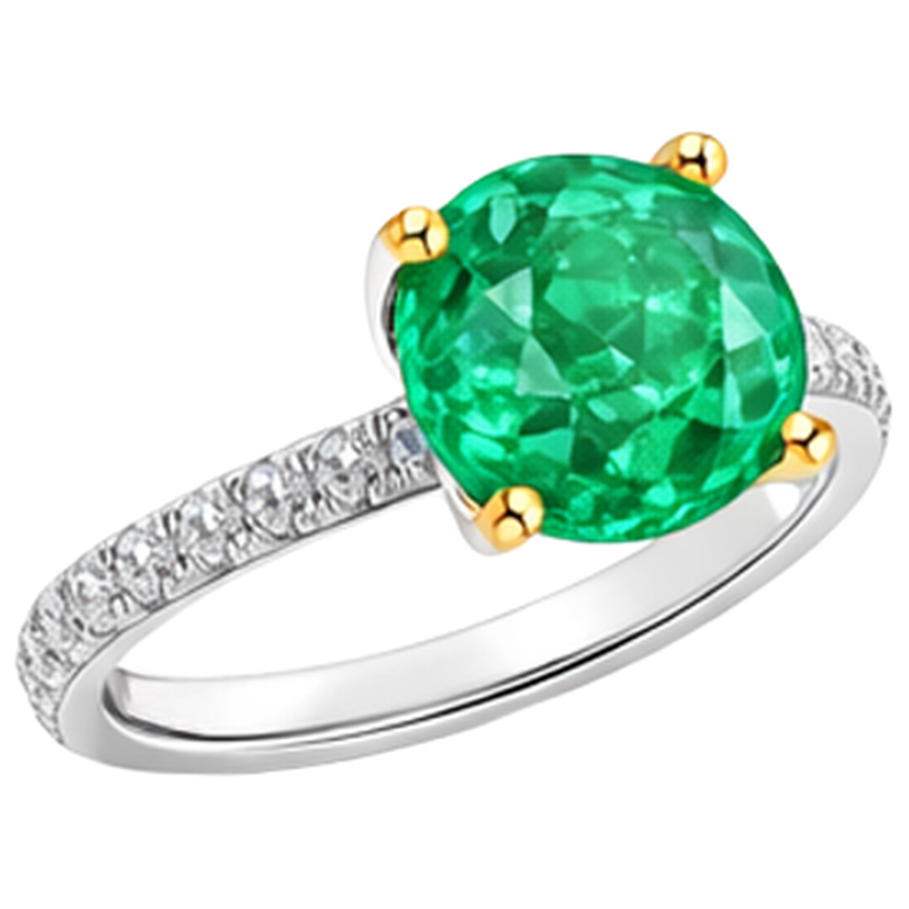 Round Brilliant Colombian Emerald ring in 14K Two Tone Gold – angle view