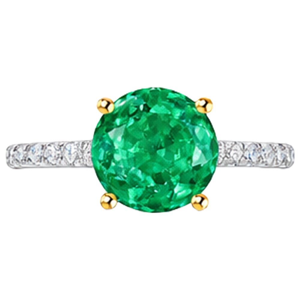 Real Colombian Emerald Gemstone Ring 3 ct 14K Two Tone Gold – back view
