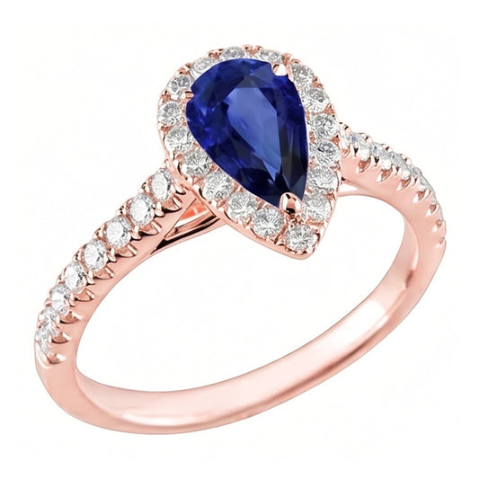 Gemstone Halo Pave Set Natural Earth Mined Diamond ( Not Lab Grown ) Ring Pear Ceylon Sapphire 5.50 Carats