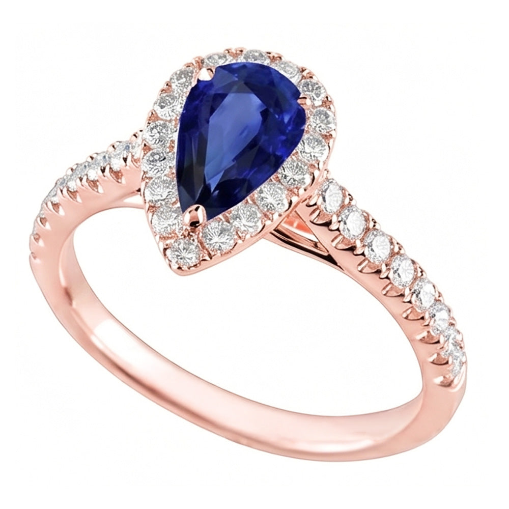 Gemstone Halo Pave Set Natural Earth Mined Diamond ( Not Lab Grown ) Ring Pear Ceylon Sapphire 5.50 Carats
