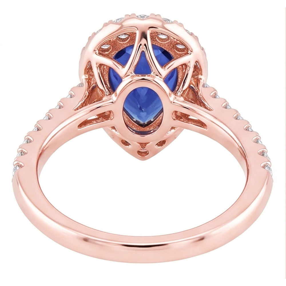 Gemstone Halo Pave Set Natural Earth Mined Diamond ( Not Lab Grown ) Ring Pear Ceylon Sapphire 5.50 Carats
