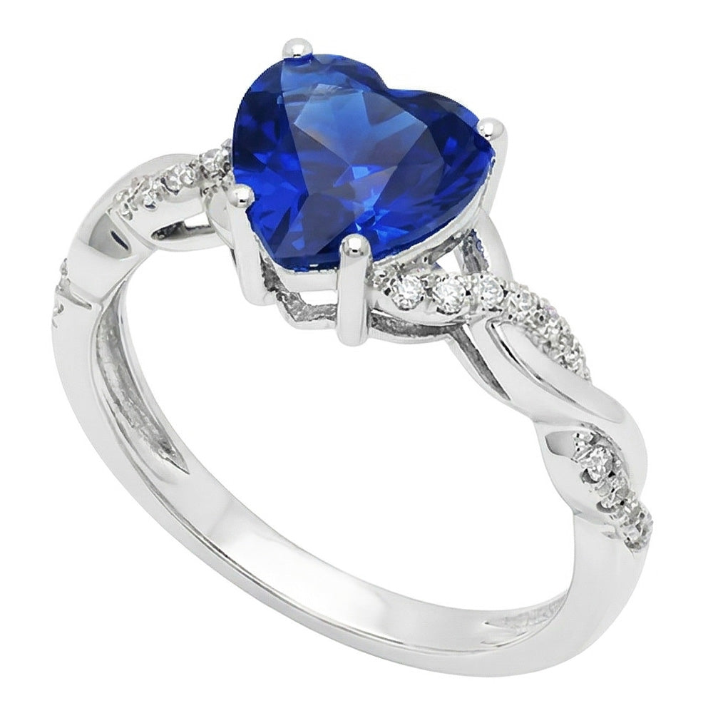 Gemstone Heart Blue Sapphire Ring Twisted Style 3.50 Carats Natural Earth Mined Diamond ( Not Lab Grown )s