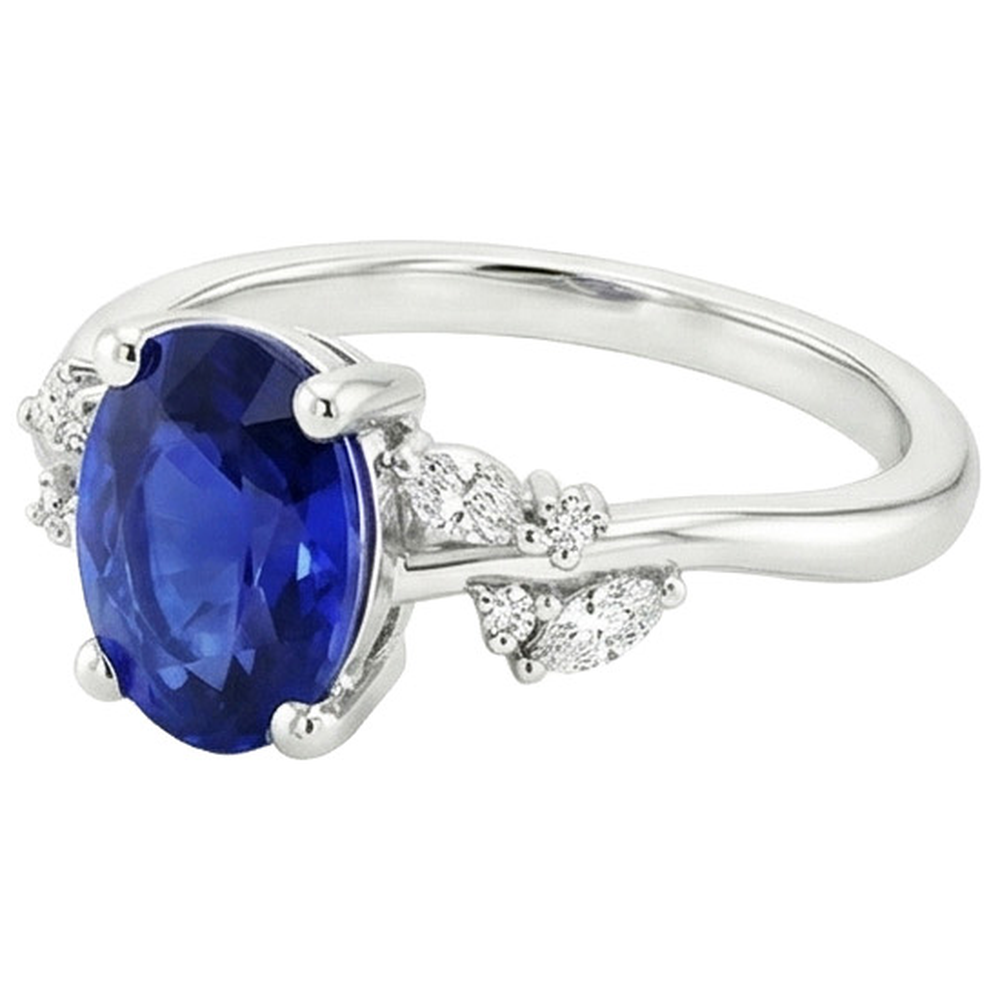 Gemstone Jewelry Blue Sapphire Ring & Natural Earth Mined Diamond ( Not Lab Grown )s 4.50 Carats