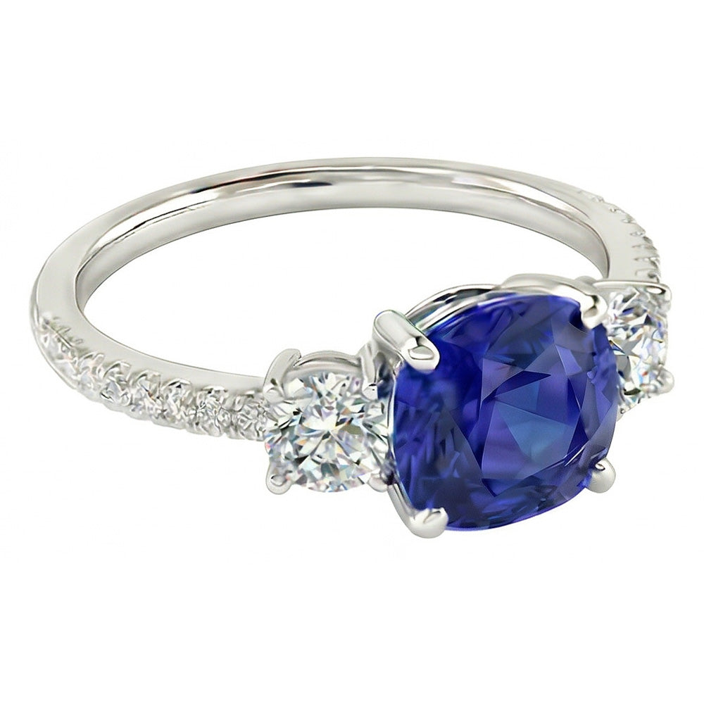 natural round sapphire 3.50ct ring top view