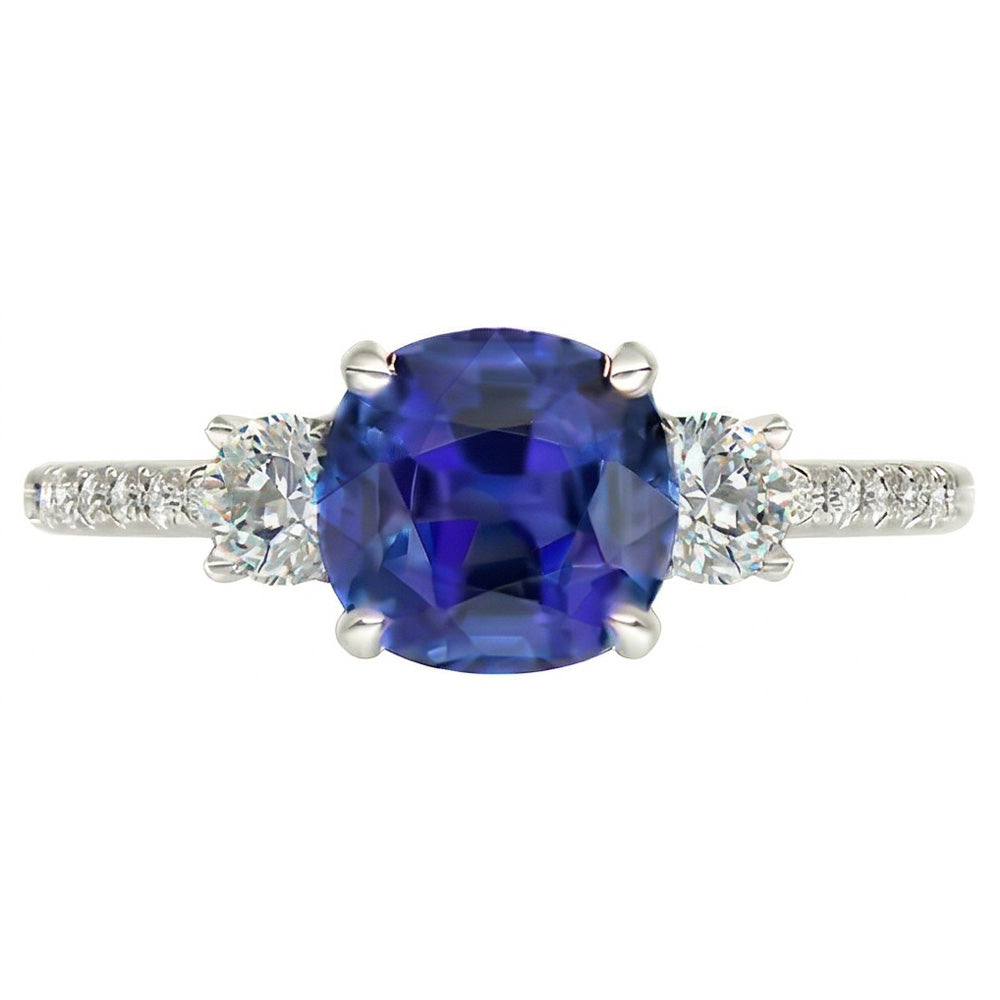natural round sapphire 3.50ct ring profile view