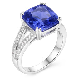 Gemstone Jewelry Cushion Sapphire Ring 4 Carats Split Shank Jewelry