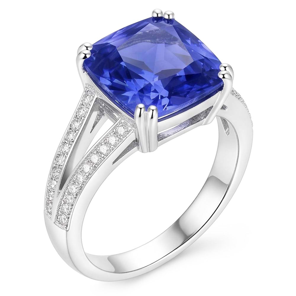 Gemstone Jewelry Cushion Sapphire Ring 4 Carats Split Shank Jewelry