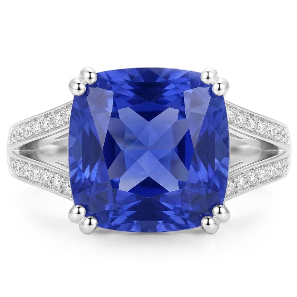 Gemstone Jewelry Cushion Sapphire Ring 4 Carats Split Shank Jewelry