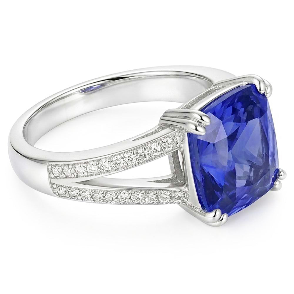 Gemstone Jewelry Cushion Sapphire Ring 4 Carats Split Shank Jewelry