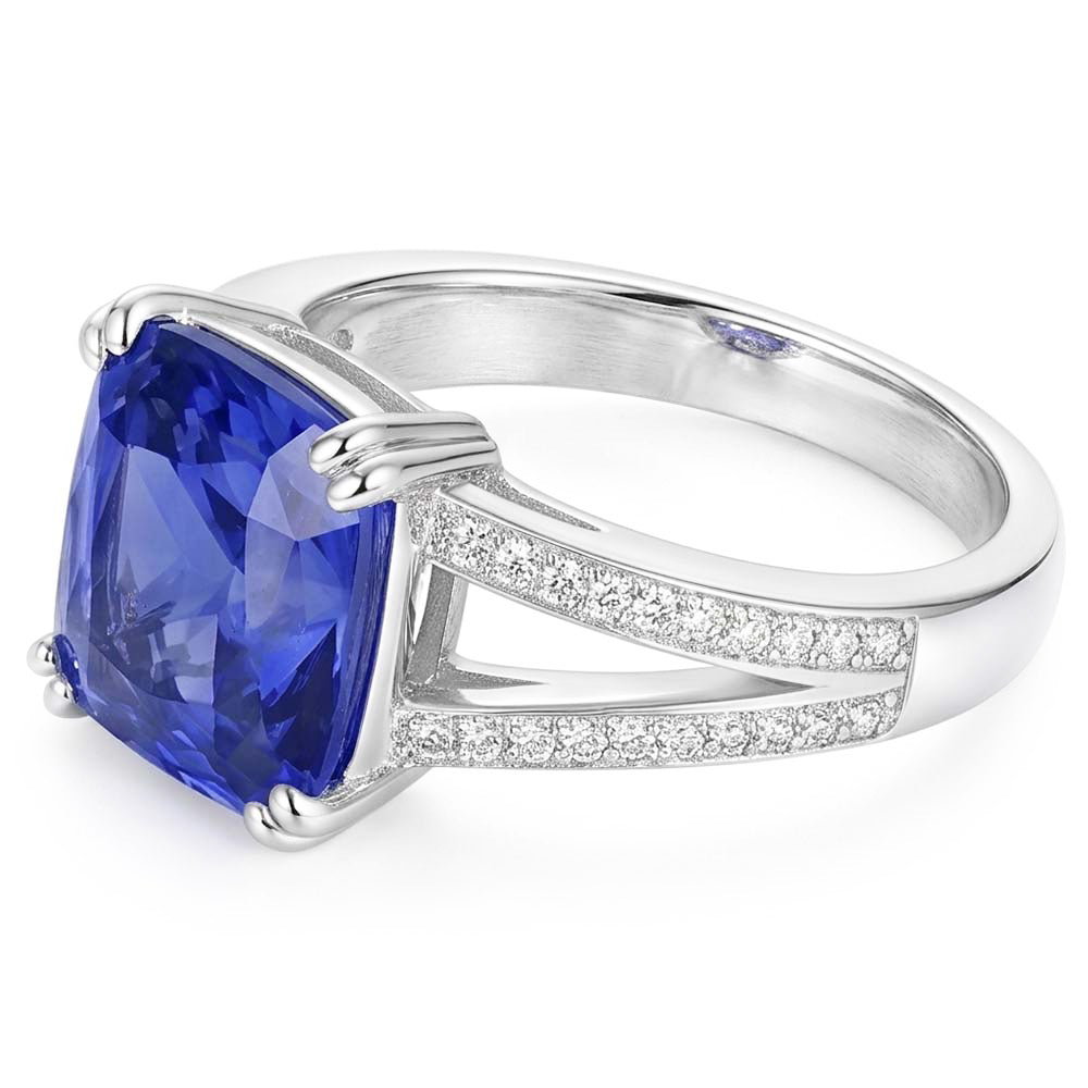 Gemstone Jewelry Cushion Sapphire Ring 4 Carats Split Shank Jewelry
