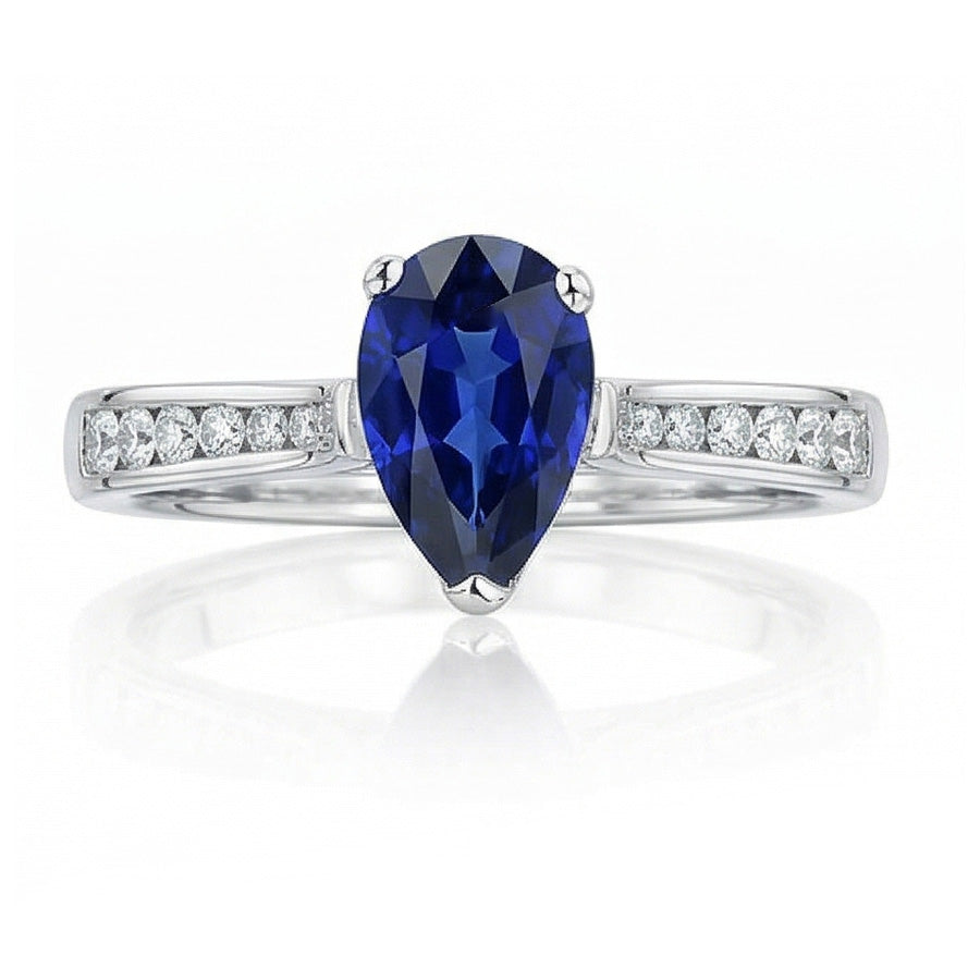 Gemstone Jewelry Engagement Ring Pear Blue Sapphire 2 Carats
