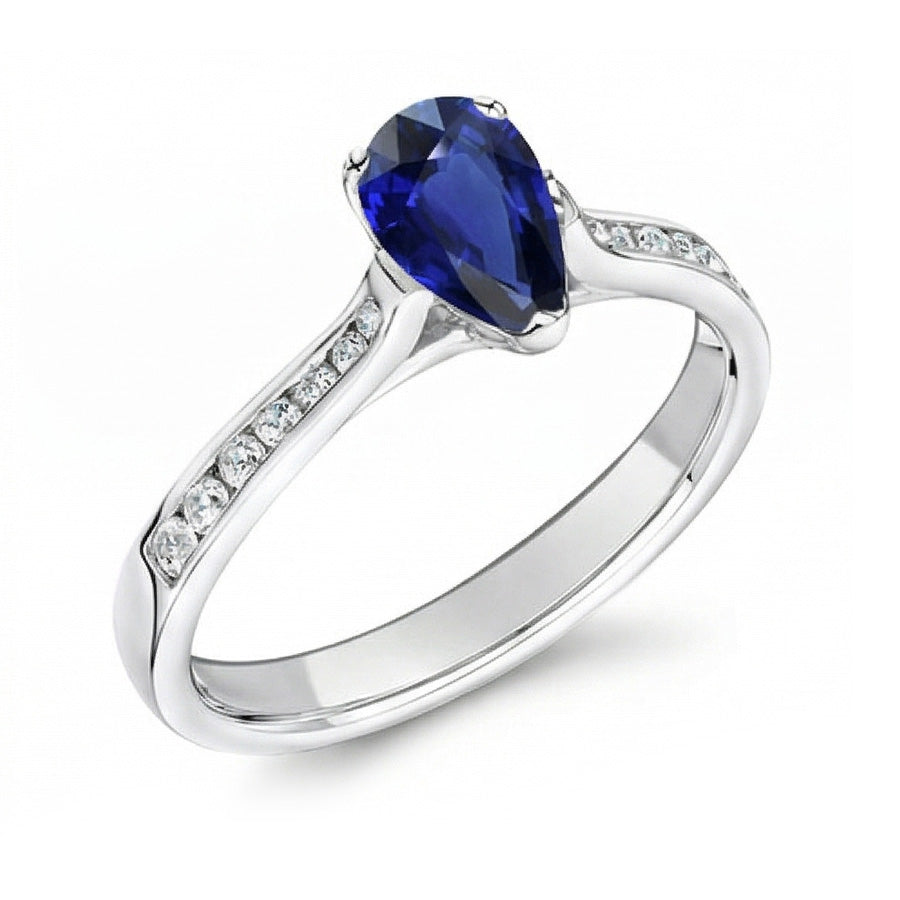 Gemstone Jewelry Engagement Ring Pear Blue Sapphire 2 Carats