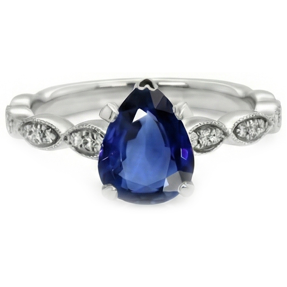 Gemstone Jewelry Pear Ceylon Sapphire Ring With Natural Earth Mined Diamond ( Not Lab Grown )s 2.50 Carats