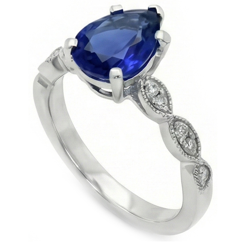 Gemstone Jewelry Pear Ceylon Sapphire Ring With Natural Earth Mined Diamond ( Not Lab Grown )s 2.50 Carats