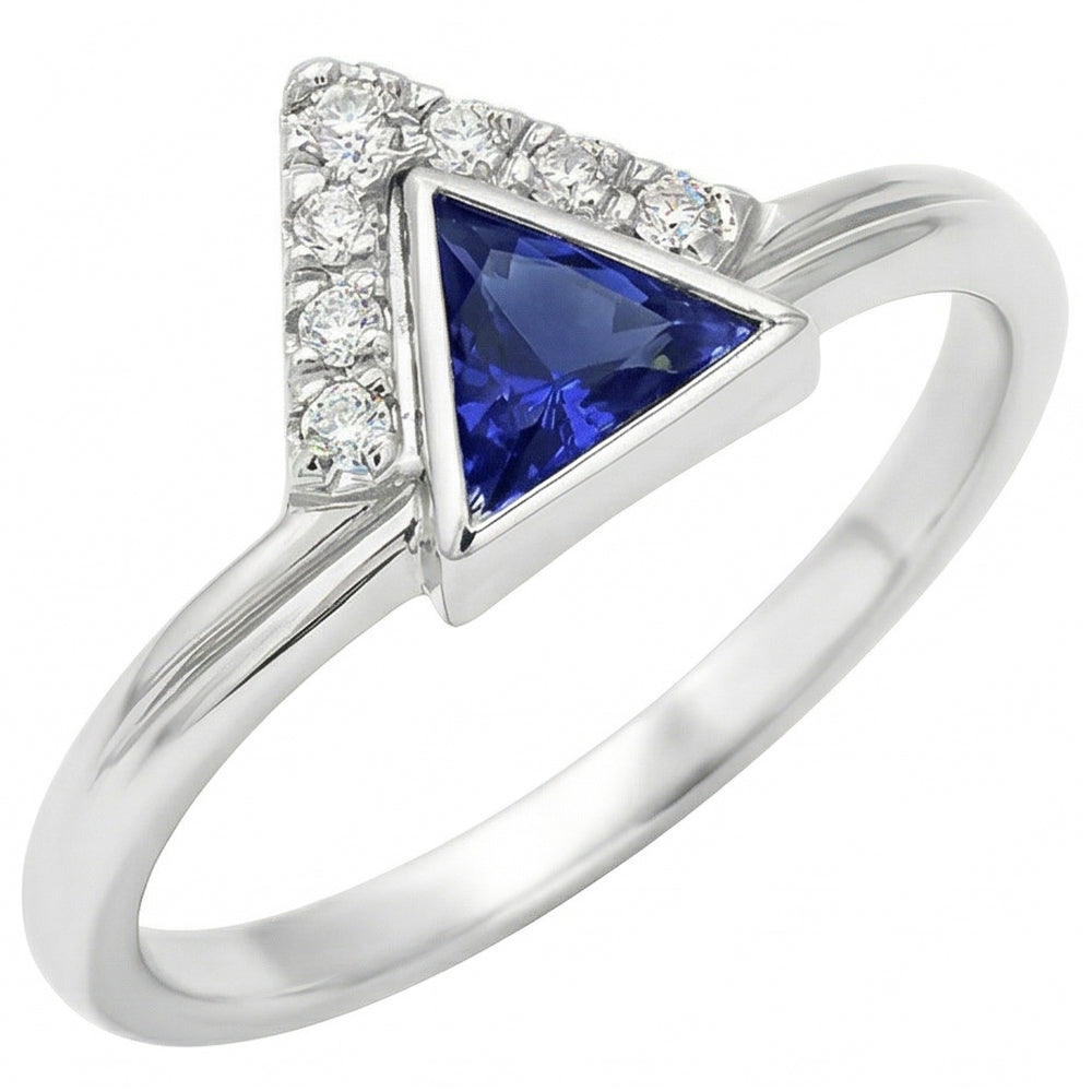 Gemstone Jewelry Trillion Ceylon Sapphire Ring 1 Carat Natural Earth Mined Diamond ( Not Lab Grown )s