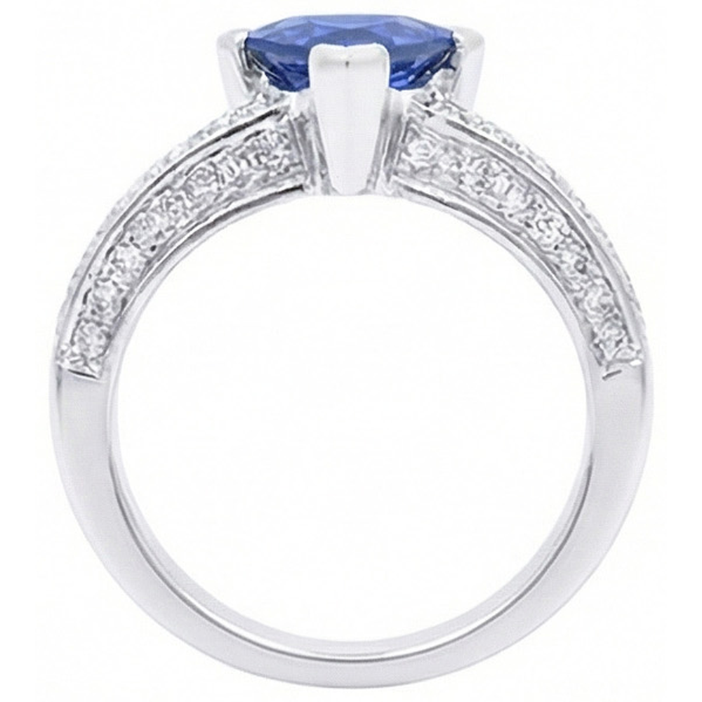 natural round sapphire 3ct ring on white background