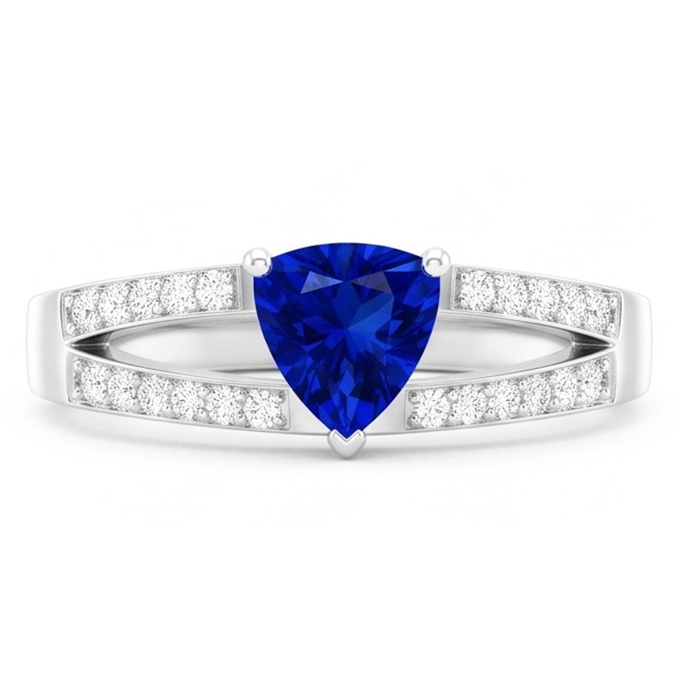 Gemstone Jewelry Trillion Sapphire Ring Split Shank Natural Earth Mined Diamond ( Not Lab Grown )s 1 Carat