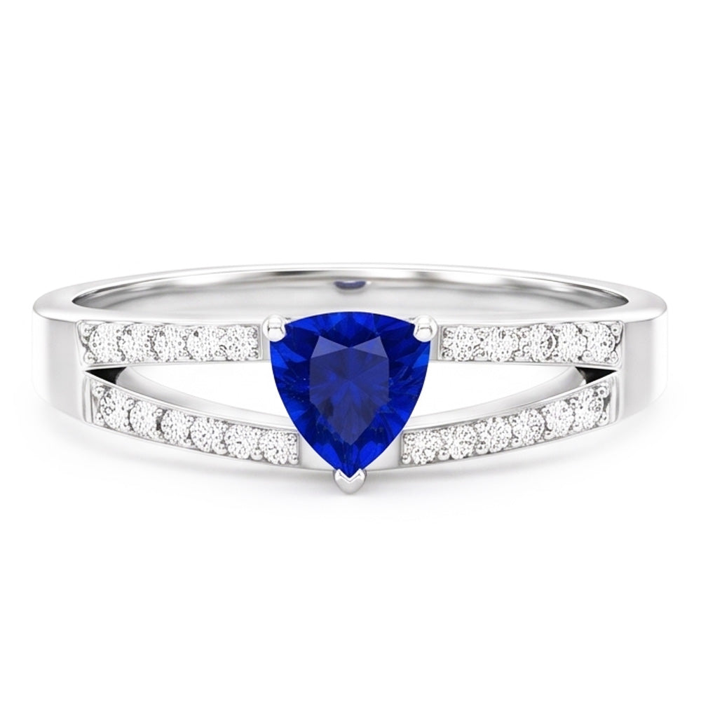 Gemstone Jewelry Trillion Sapphire Ring Split Shank Natural Earth Mined Diamond ( Not Lab Grown )s 1 Carat