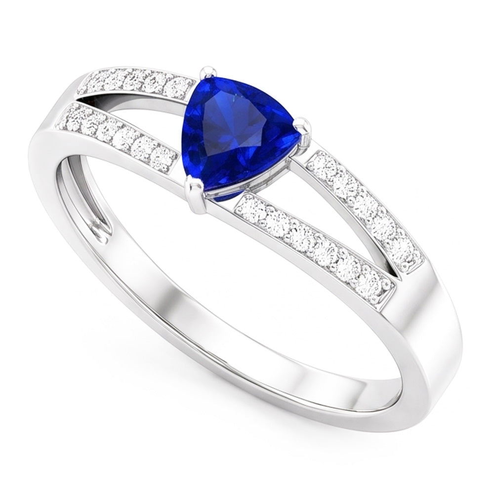 Gemstone Jewelry Trillion Sapphire Ring Split Shank Natural Earth Mined Diamond ( Not Lab Grown )s 1 Carat