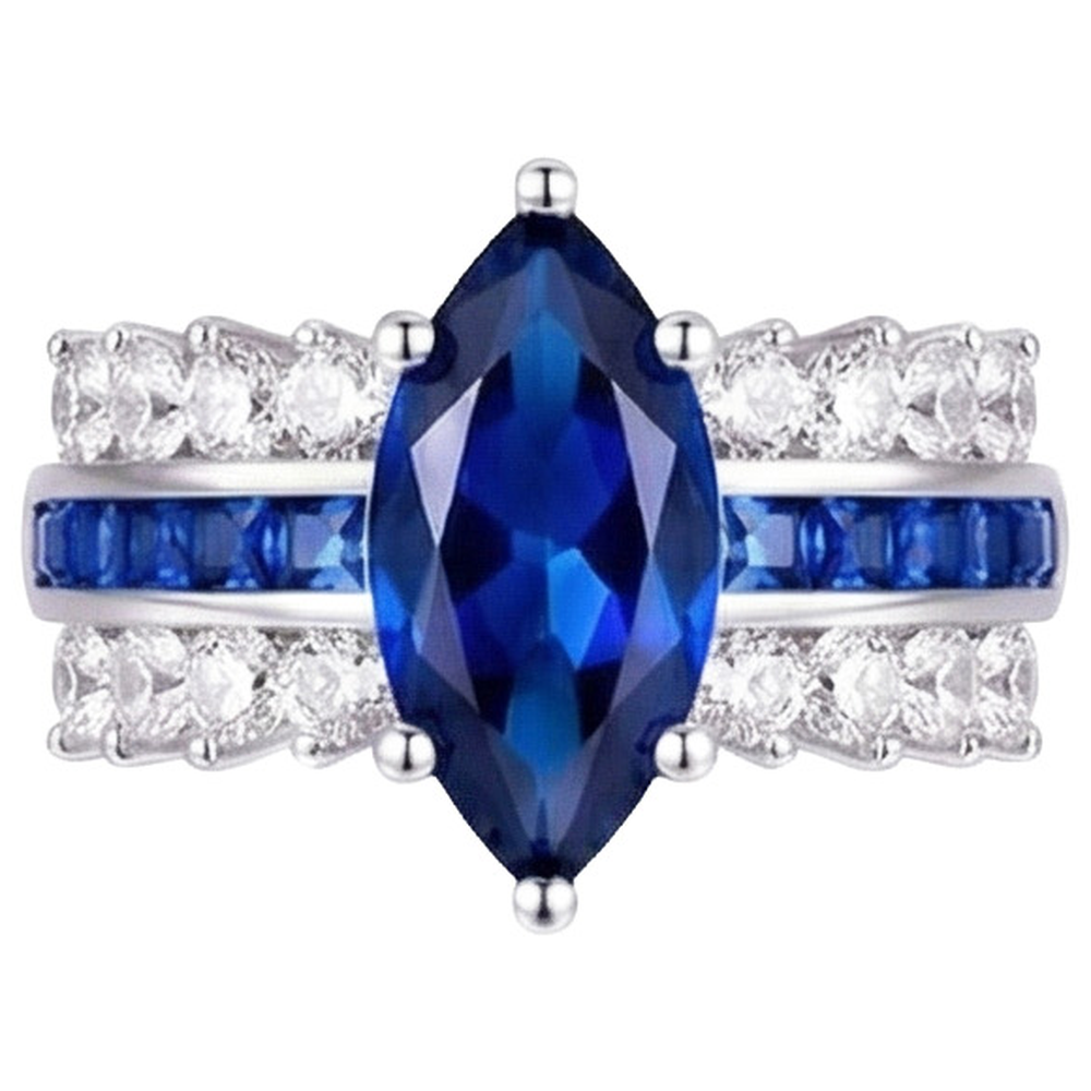 Gemstone Marquise & Princess Blue Sapphire Natural Earth Mined Diamond ( Not Lab Grown ) Ring 6.50 Carats