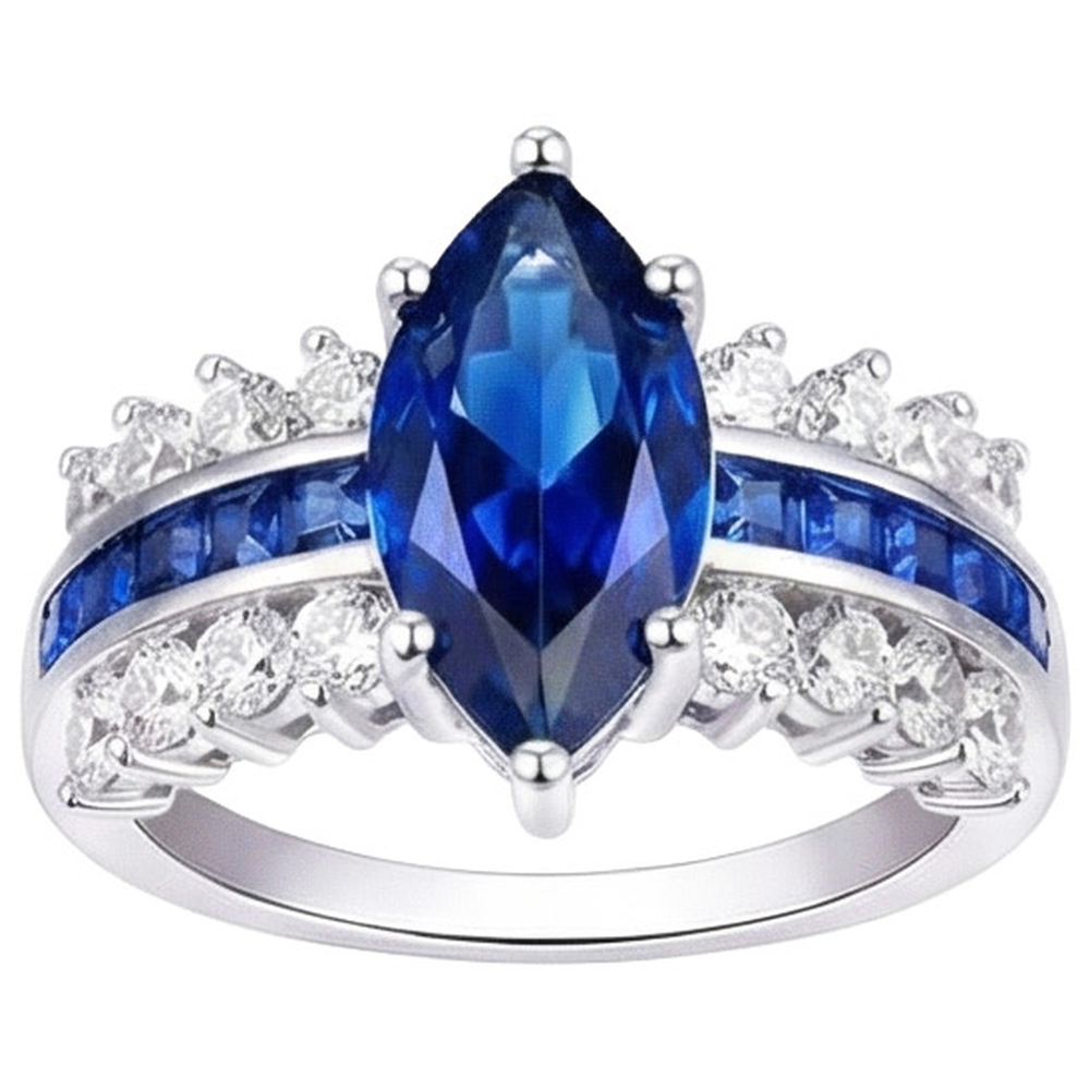 Gemstone Marquise & Princess Blue Sapphire Natural Earth Mined Diamond ( Not Lab Grown ) Ring 6.50 Carats