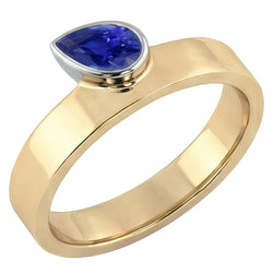 Gemstone Pear Blue Sapphire Anniversary Ring Two Tone Gold 1 Carat