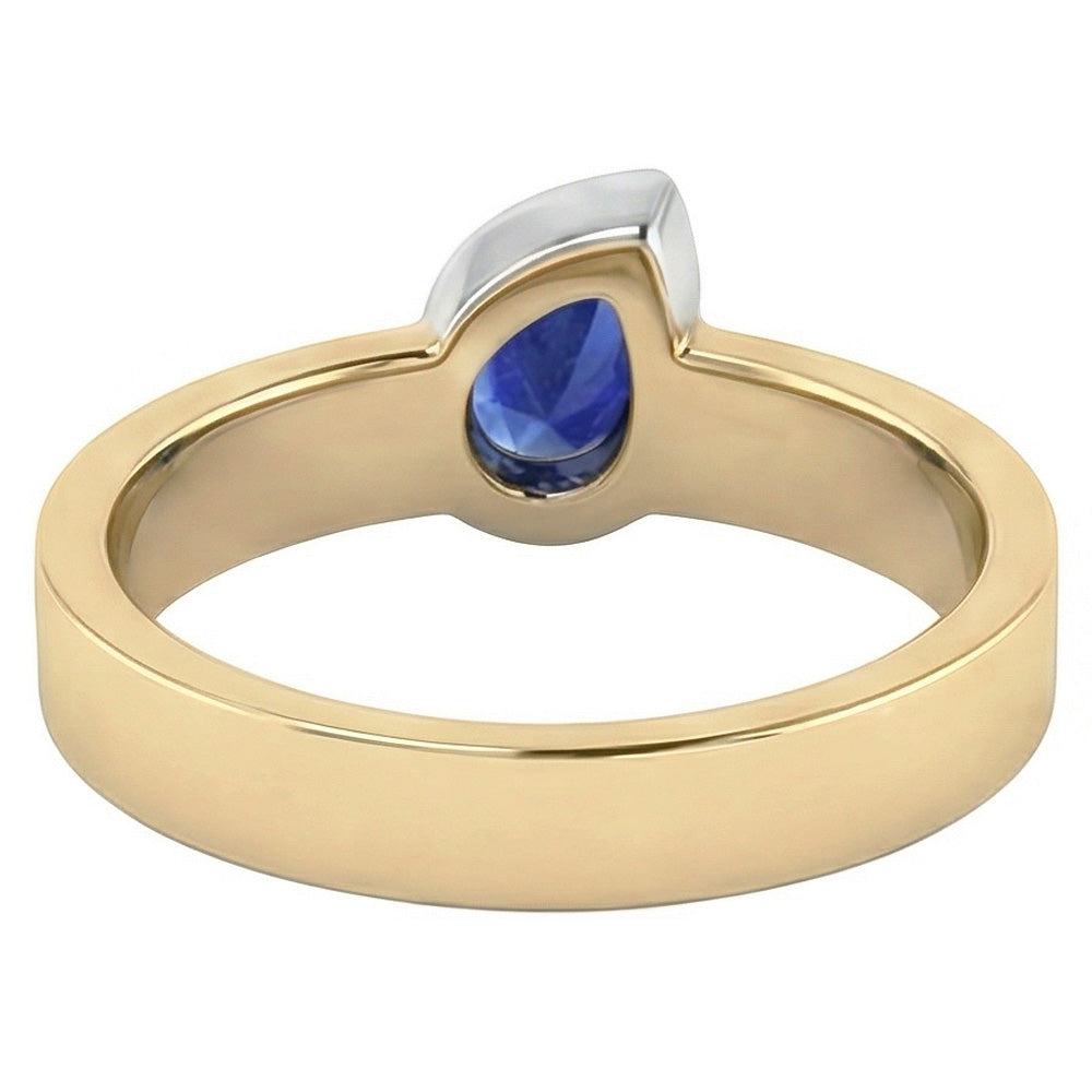 Gemstone Pear Blue Sapphire Anniversary Ring Two Tone Gold 1 Carat