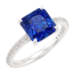 Gemstone Radiant Blue Sapphire Ring With Natural Earth Mined Diamond ( Not Lab Grown ) Accents 3.50 Carats