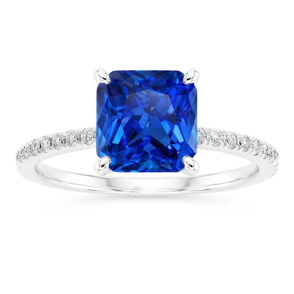 Gemstone Radiant Blue Sapphire Ring With Natural Earth Mined Diamond ( Not Lab Grown ) Accents 3.50 Carats
