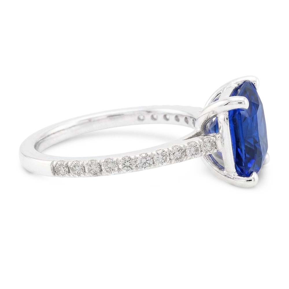 Gemstone Radiant Blue Sapphire Ring With Natural Earth Mined Diamond ( Not Lab Grown ) Accents 3.50 Carats