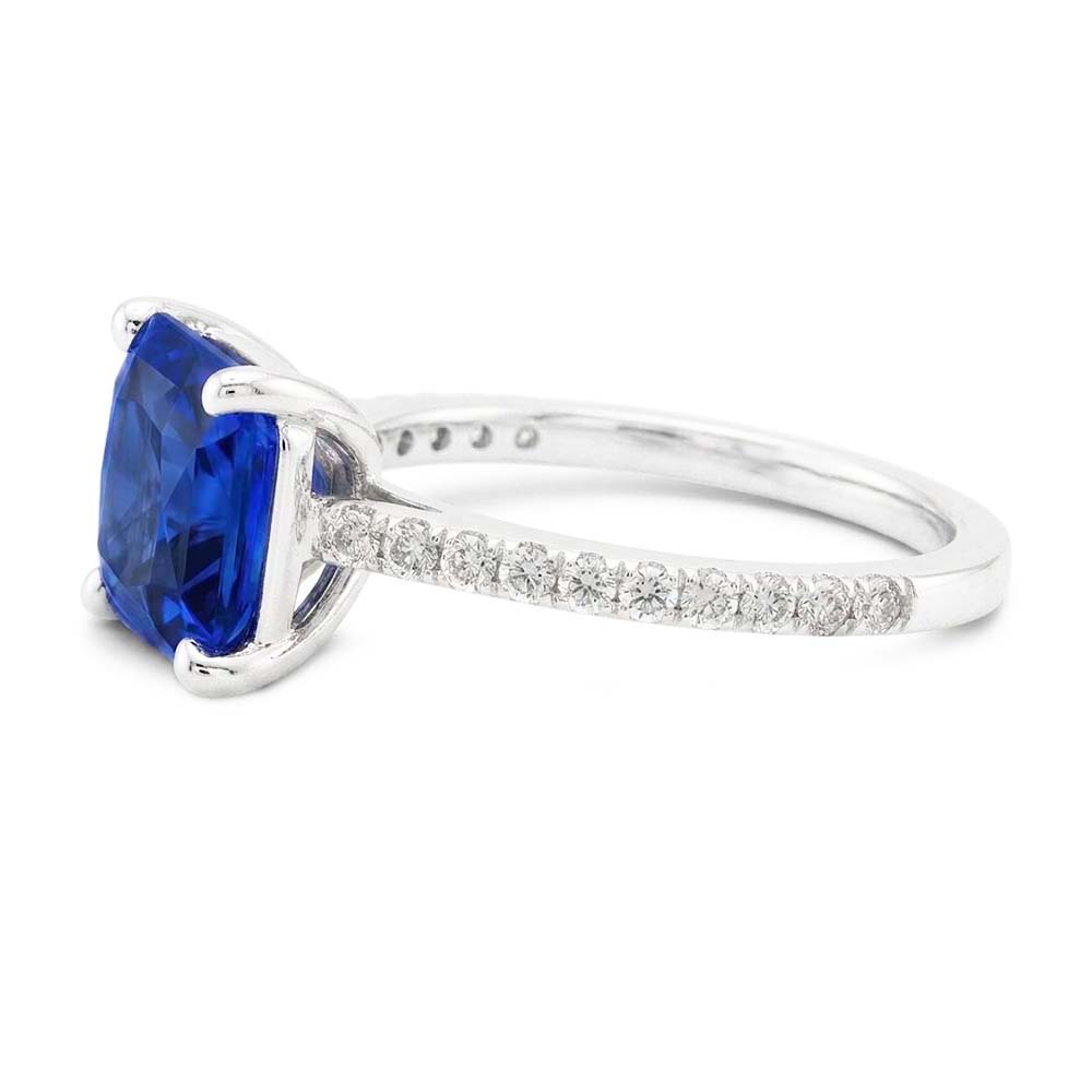 Gemstone Radiant Blue Sapphire Ring With Natural Earth Mined Diamond ( Not Lab Grown ) Accents 3.50 Carats