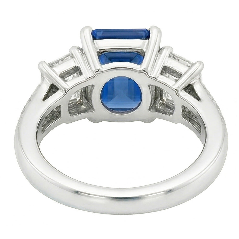 Gemstone Radiant Sapphire Ring 4.50 Carats Emerald & Round Natural Earth Mined Diamond ( Not Lab Grown )s