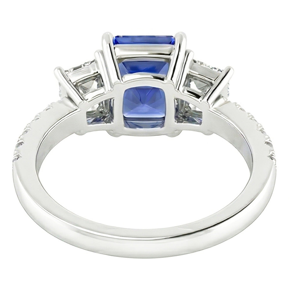 Gemstone Radiant Sapphire Ring Emerald & Round Natural Earth Mined Diamond ( Not Lab Grown )s 3 Carats