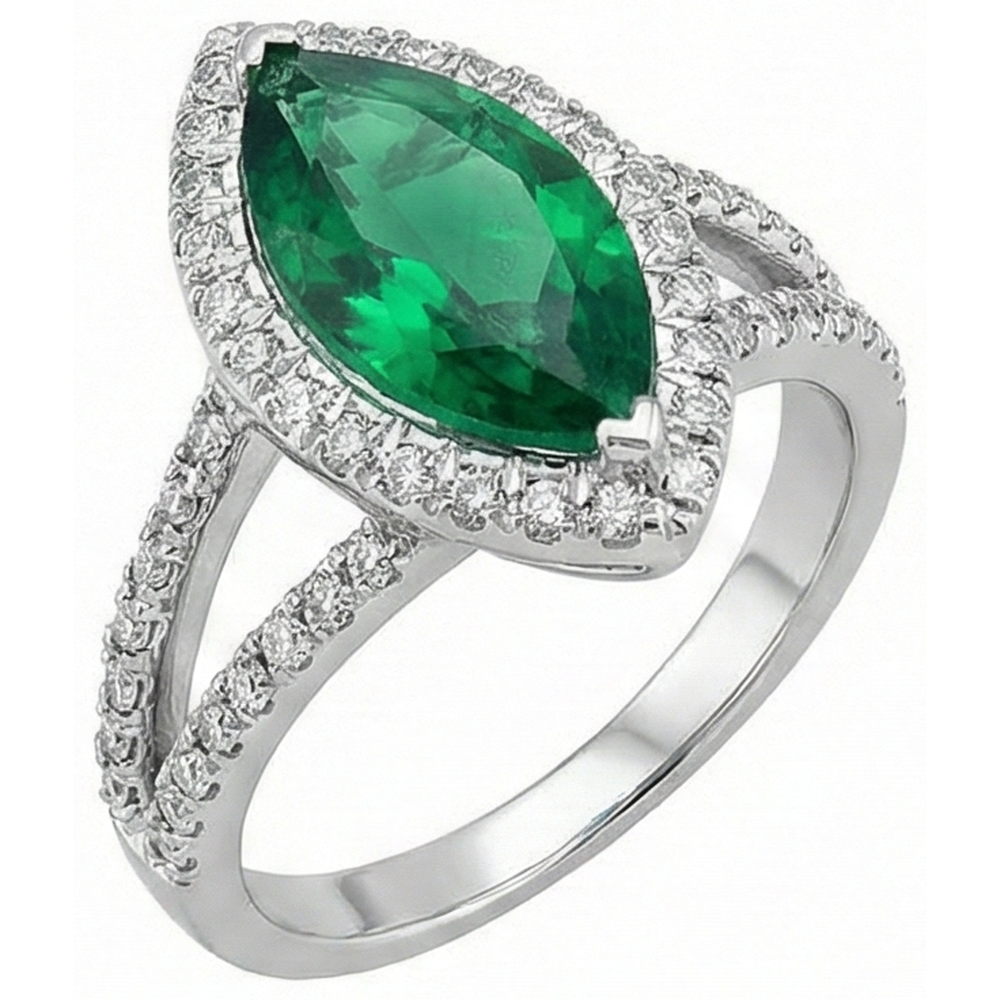 natural round emerald 3.35ct ring side angle