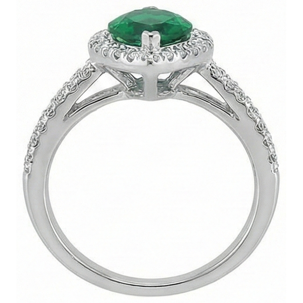 natural round emerald 3.35ct ring on white background