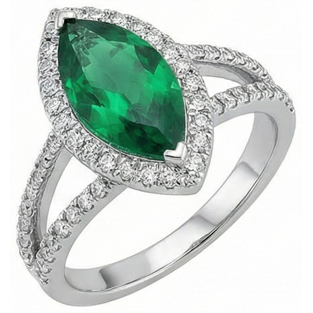 natural round emerald 3.35ct ring top view
