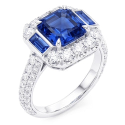 Gemstone Ring Asscher & Emerald Sapphire Natural Earth Mined Diamond ( Not Lab Grown ) Jewelry 4.50 Carats