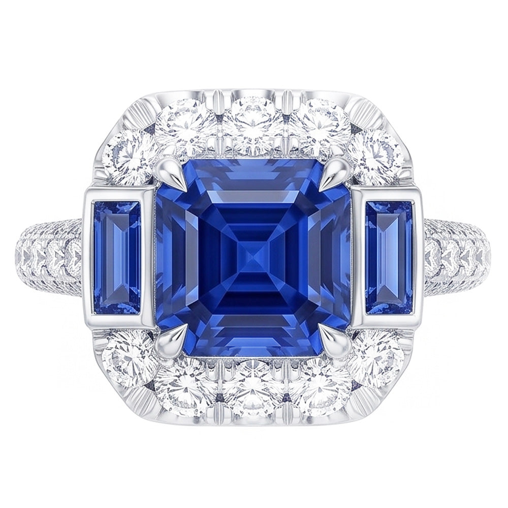 Gemstone Ring Asscher & Emerald Sapphire Natural Earth Mined Diamond ( Not Lab Grown ) Jewelry 4.50 Carats