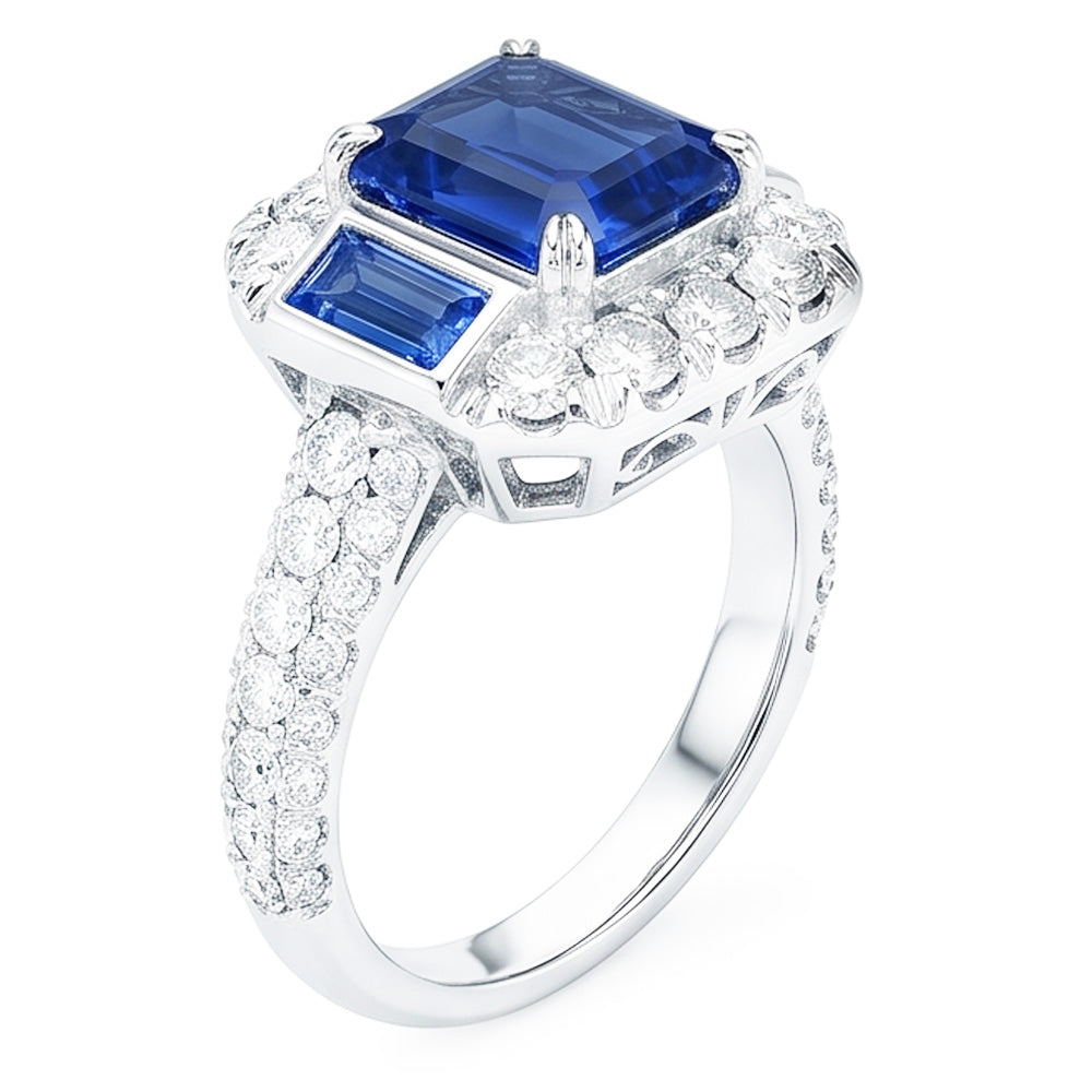 Gemstone Ring Asscher & Emerald Sapphire Natural Earth Mined Diamond ( Not Lab Grown ) Jewelry 4.50 Carats