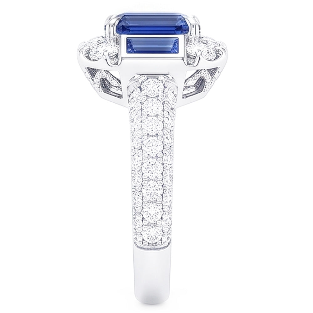 Gemstone Ring Asscher & Emerald Sapphire Natural Earth Mined Diamond ( Not Lab Grown ) Jewelry 4.50 Carats