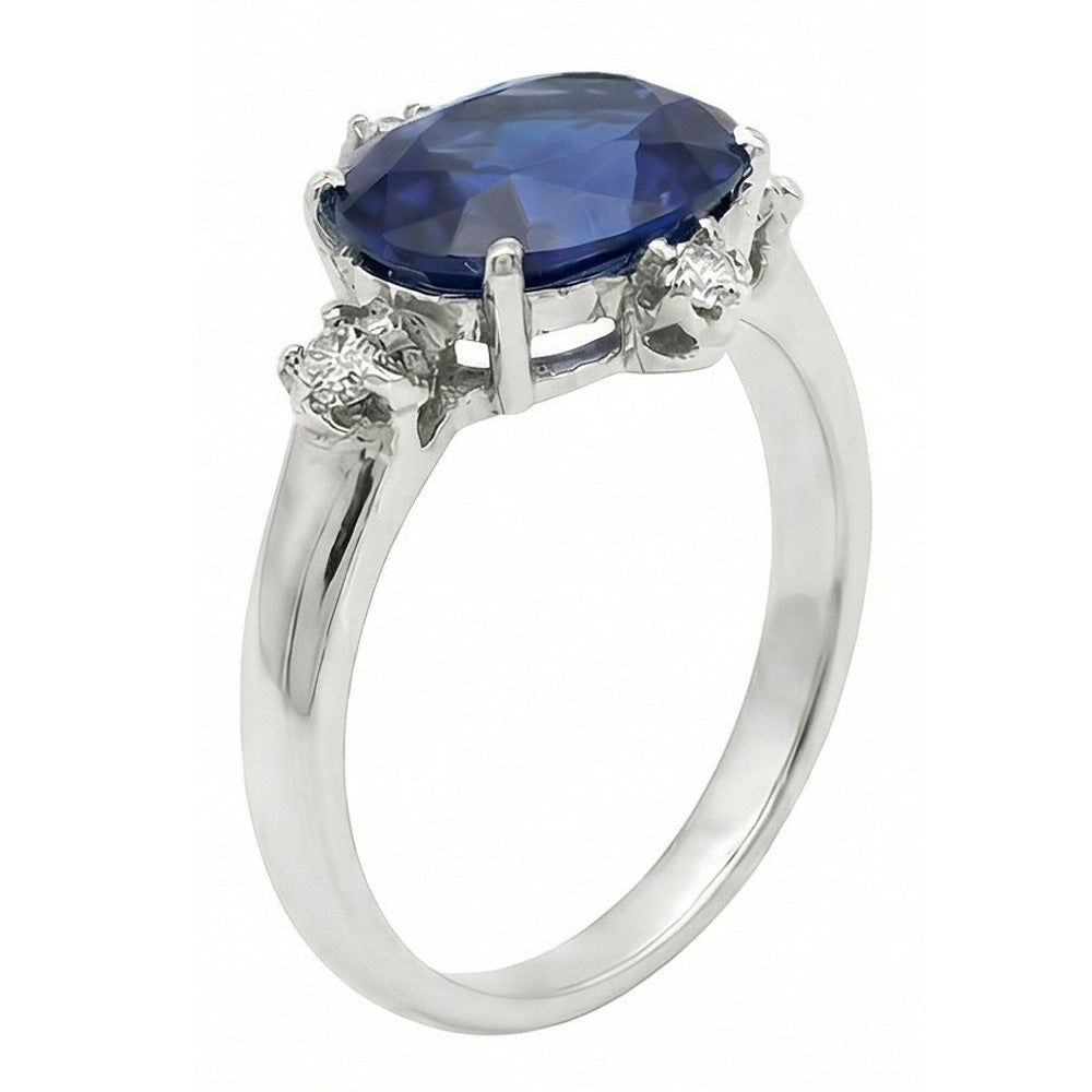 natural round sapphire 3.50ct ring on white background