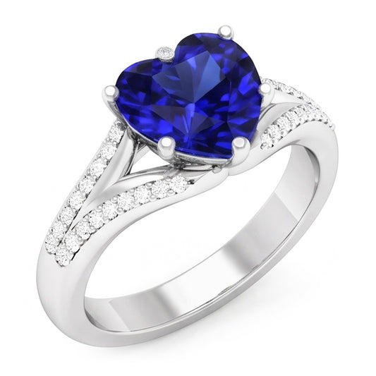Gemstone Ring Ceylon Sapphire Natural Earth Mined Diamond ( Not Lab Grown ) Pave Split Shank 3.50 Carats