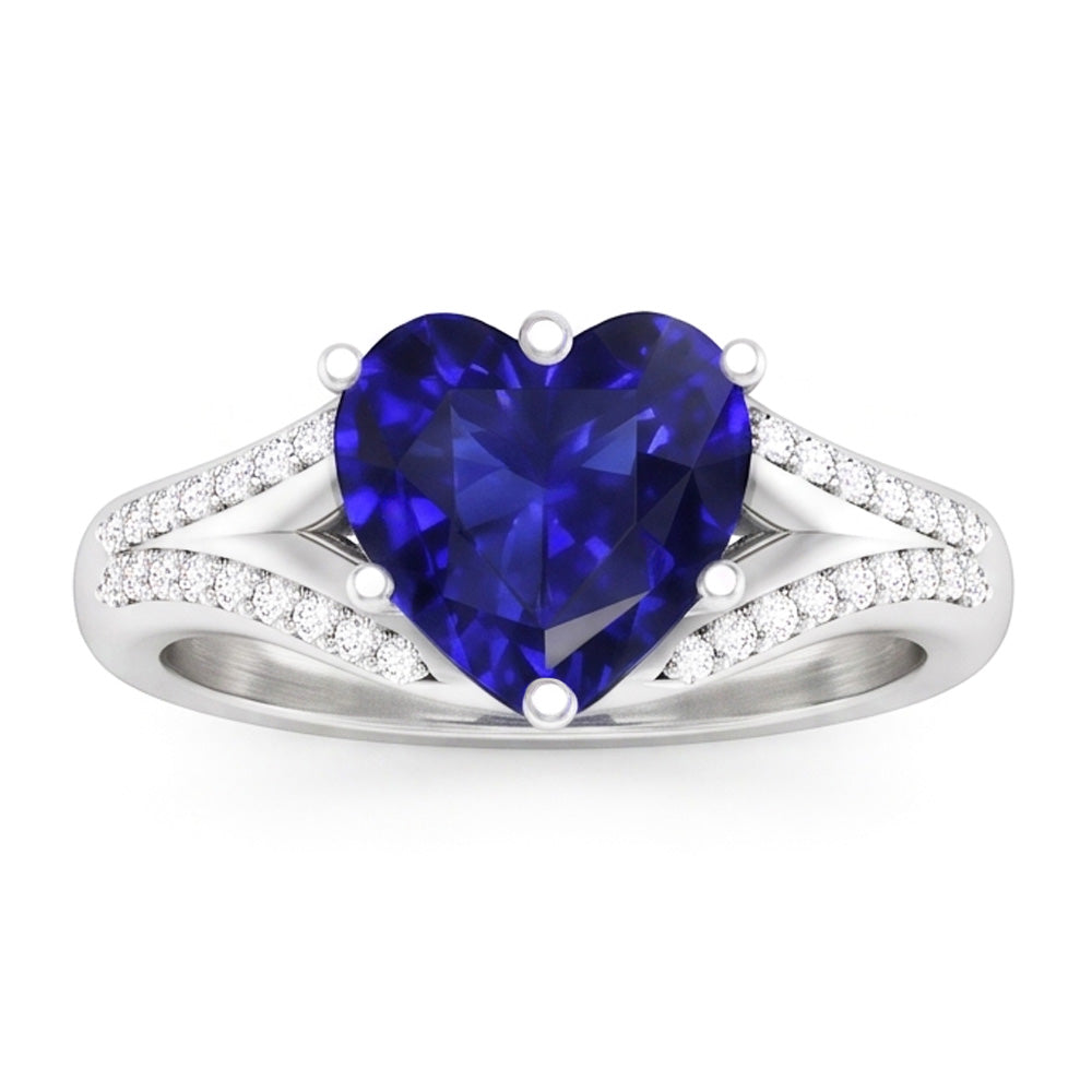 Gemstone Ring Ceylon Sapphire Natural Earth Mined Diamond ( Not Lab Grown ) Pave Split Shank 3.50 Carats
