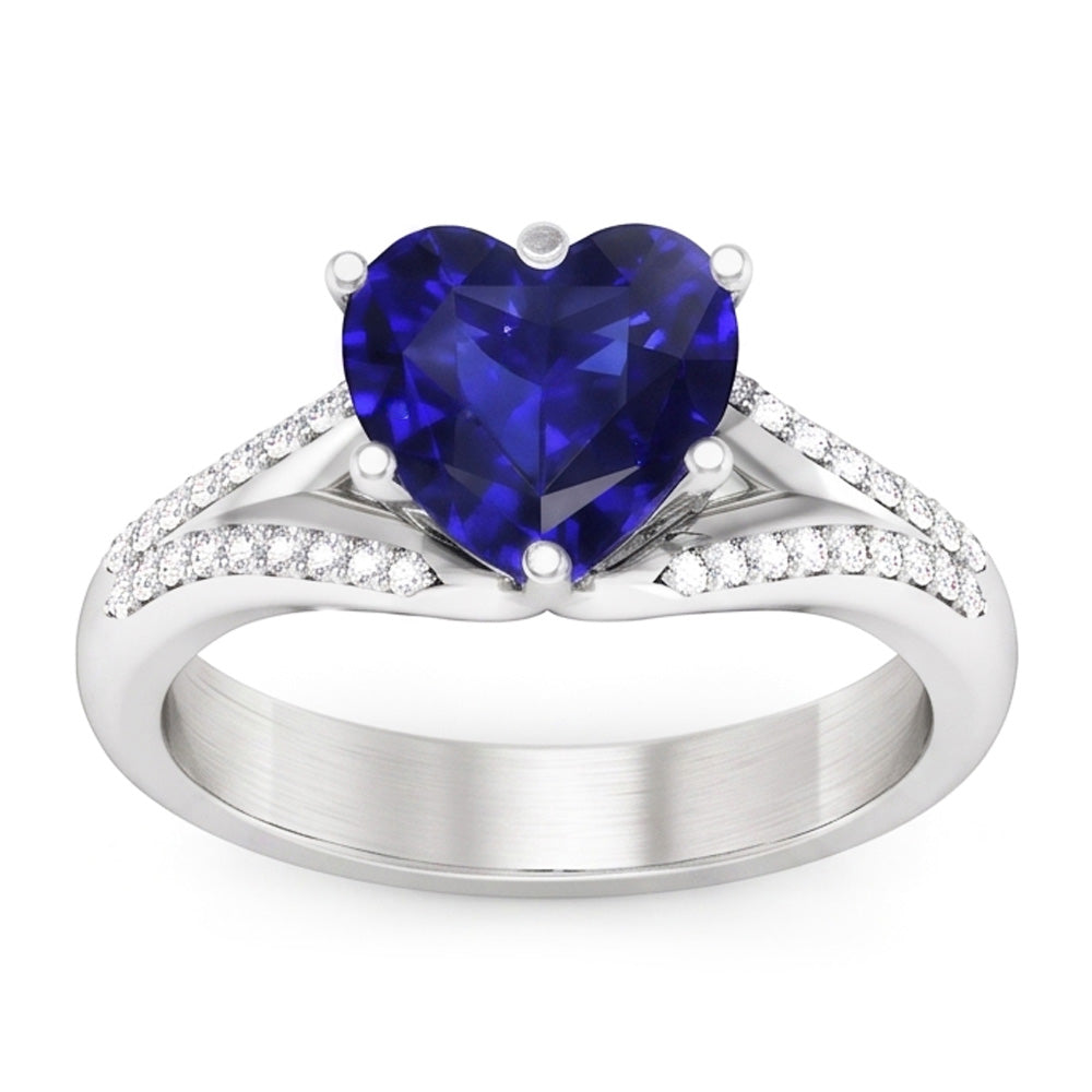 Gemstone Ring Ceylon Sapphire Natural Earth Mined Diamond ( Not Lab Grown ) Pave Split Shank 3.50 Carats